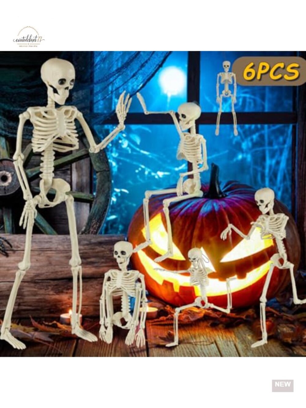 6 Pack Posable Plastic Skeleton Halloween Decorations for Indoor Outdoor
